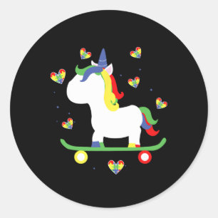 Süßes Autistisches Skateboarding Einhorn Magische  Runder Aufkleber