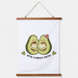 Süßes Avocado-Paar "Wir sind ein perfektes Match"  Wandteppich Mit Holzrahmen