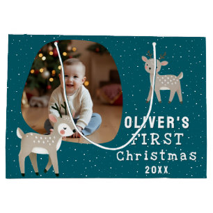 Süßes Baby 1. Weihnachtsfoto Rentier Große Geschenktüte