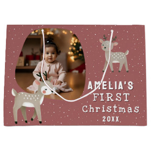 Süßes Baby 1. Weihnachtsfoto Rentier Große Geschenktüte