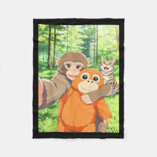 Süßes Baby-Affen-Selfie mit Katze Trending Meme Fleecedecke