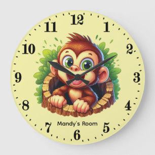 Süßes Baby-Affen Unisex-Kinderzimmer Große Wanduhr