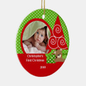 Süßes Baby-Bärn-Jungen-Foto-erste Keramikornament (Rechts)