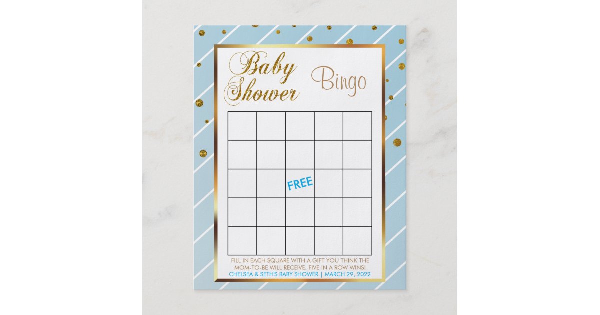 Susses Baby Blau Und Goldconfetti Baby Bingo Flyer Zazzle De