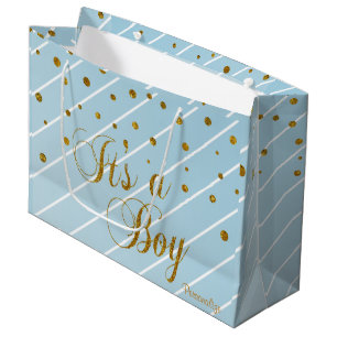 Süßes Baby-Blau und GoldConfetti Große Geschenktüte