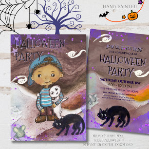 Süßes Baby Boo, Katze & Jungen Halloween-Party Einladung
