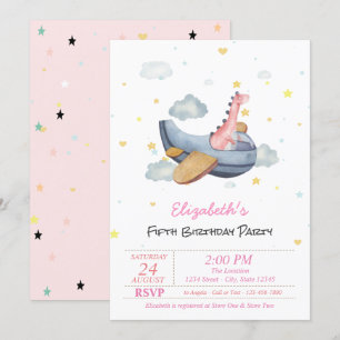 Süßes Baby Dino Flugzeug Sterne Geburtstag  Einladung