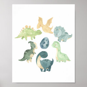 Süßes Baby-Dinosaurier-Aquarell Poster