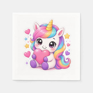 Süßes Baby-Einhorn-Herz-Aufkleber Serviette