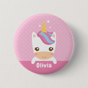 Süßes Baby Einhorn Mädchen Rosa Personalisierter B Button