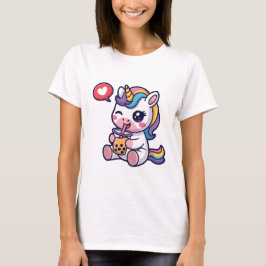 Süßes Baby-Einhorn trinkt Bubble Tea Lustiges Boba T-Shirt