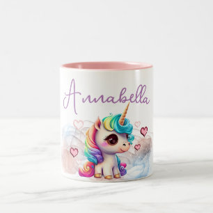 Süßes Baby-Einhorn und Herzen Zweifarbige Tasse