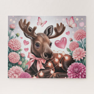 Süßes Baby-Elch mit Blumen Puzzle