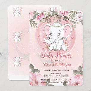 Süßes Baby-Elefant, Florale Babyparty Einladung