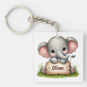 Süßes Baby-Elefant hält ein Namensschild Schlüsselanhänger