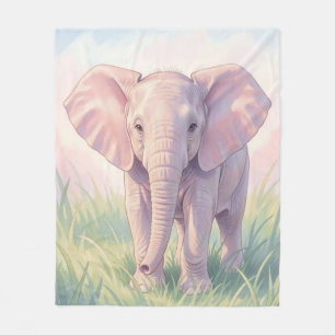 Süßes Baby-Elefant Pastell-Wiese Fleecedecke