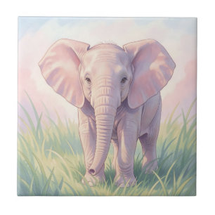 Süßes Baby-Elefant Pastell-Wiese Fliese