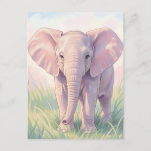Süßes Baby-Elefant Pastell-Wiese Postkarte