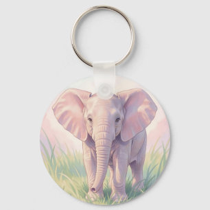 Süßes Baby-Elefant Pastell-Wiese Schlüsselanhänger