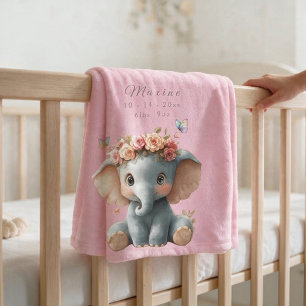 Süßes Baby-Elefant-Schmetterlinge-Blumen Fleecedecke