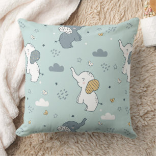 Süßes Baby-Elefanten-Kinderzimmer Blau Kissen