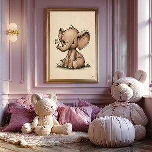 Süßes Baby-Elefanten-Kinderzimmer Skandinavisch Mi Poster