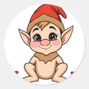 Süßes Baby-Elf-Sticker / Cartoon-Weihnachten Runder Aufkleber