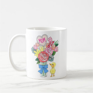 Süßes Baby-Enten-Geschenk mit schönen Blumen für d Kaffeetasse