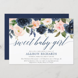 Süßes Baby erröten und Marinemädchen-Babyparty Einladung