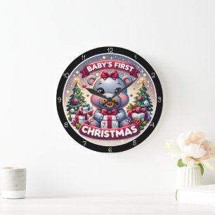 Süßes Baby erstes Nilpferd Weihnachten Große Wanduhr