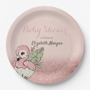 Süßes Baby-Flamingo-Roségold-Glitter Pappteller
