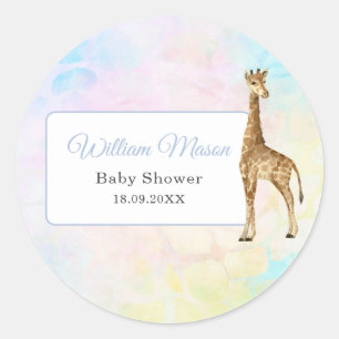Süßes Baby-Giraffen-Baby-Shower Blau Wild Runder Aufkleber