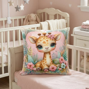 Süßes Baby-Giraffen-Blumen-Kinderzimmer Kissen