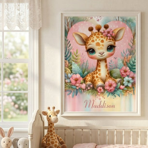 Süßes Baby-Giraffen-Personalisierter Name-Nursery Poster