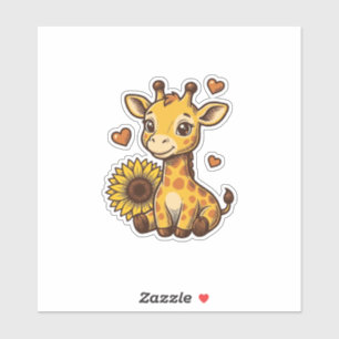 Süßes Baby-Giraffen-Sonnenblumen-Vintage-Stich-T-S Aufkleber
