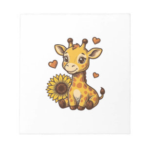 Süßes Baby-Giraffen-Sonnenblumen-Vintage-Stich-T-S Notizblock