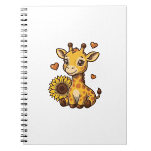 Süßes Baby-Giraffen-Sonnenblumen-Vintage-Stich-T-S Notizblock