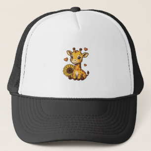 Süßes Baby-Giraffen-Sonnenblumen-Vintage-Stich-T-S Truckerkappe