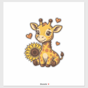 Süßes Baby-Giraffen-Sonnenblumen-Vintage-Stickerei Aufkleber