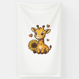 Süßes Baby-Giraffen-Sonnenblumen-Vintage-Stickerei Banner