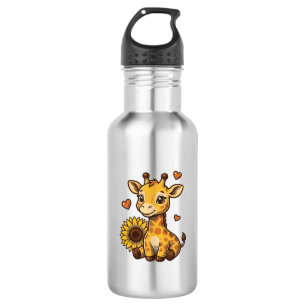 Süßes Baby-Giraffen-Sonnenblumen-Vintage-Stickerei Edelstahlflasche