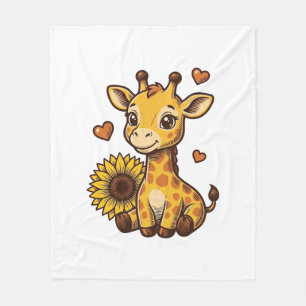 Süßes Baby-Giraffen-Sonnenblumen-Vintage-Stickerei Fleecedecke