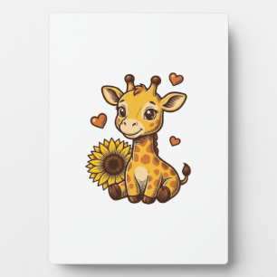 Süßes Baby-Giraffen-Sonnenblumen-Vintage-Stickerei Fotoplatte