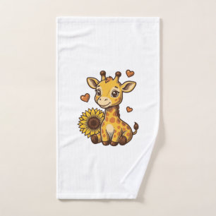 Süßes Baby-Giraffen-Sonnenblumen-Vintage-Stickerei Handtuch