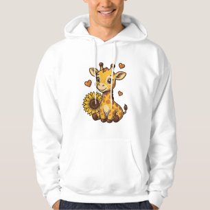 Süßes Baby-Giraffen-Sonnenblumen-Vintage-Stickerei Hoodie
