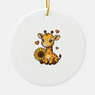 Süßes Baby-Giraffen-Sonnenblumen-Vintage-Stickerei Keramik Ornament