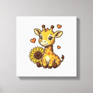 Süßes Baby-Giraffen-Sonnenblumen-Vintage-Stickerei Leinwanddruck