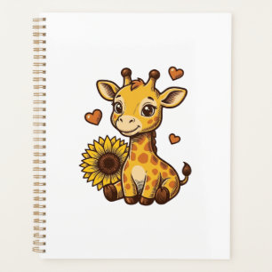 Süßes Baby-Giraffen-Sonnenblumen-Vintage-Stickerei Planer