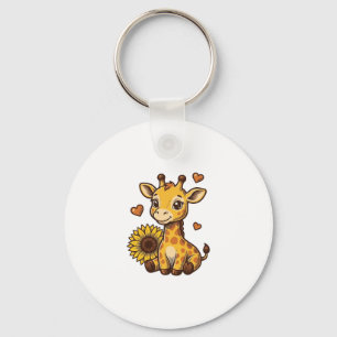 Süßes Baby-Giraffen-Sonnenblumen-Vintage-Stickerei Schlüsselanhänger