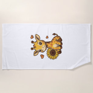 Süßes Baby-Giraffen-Sonnenblumen-Vintage-Stickerei Strandtuch